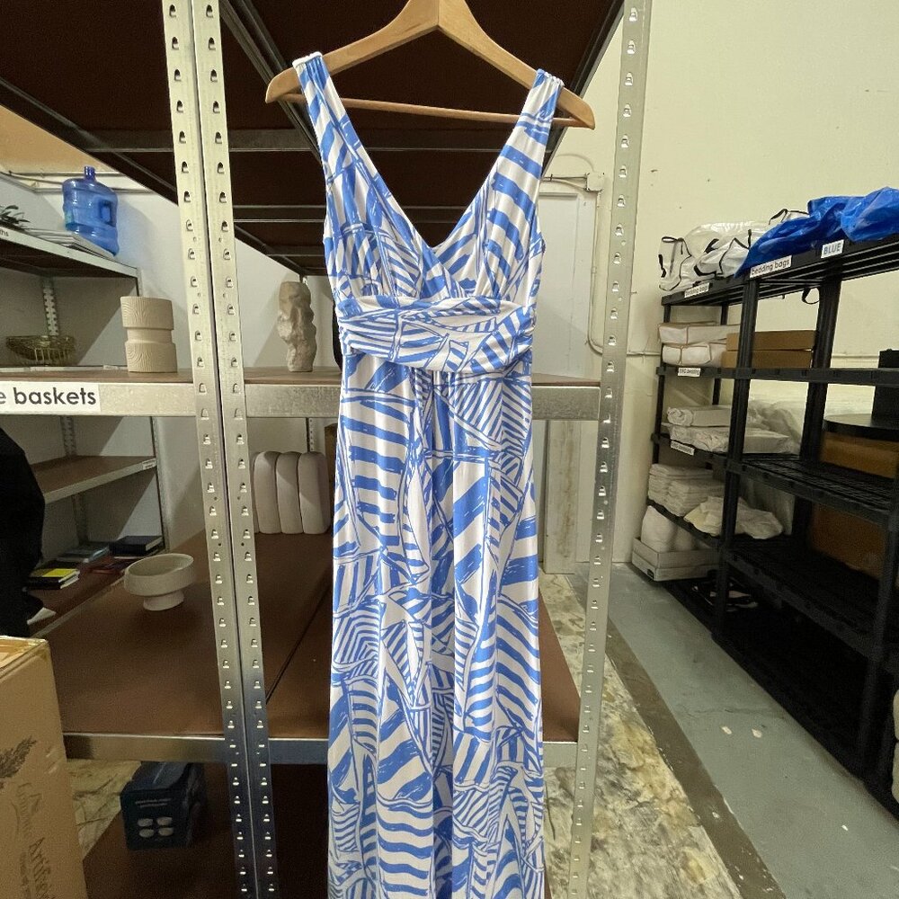 Lilly Pulitzer SMALL Blue and White Goddess Dress Long Sundress